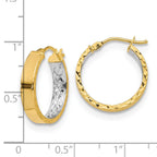 FJC Finejewelers 14 kt Yellow Gold and White Rhodium Polished and Bright Cut Hoop Earrings 19 mm x 3 mm