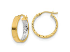 FJC Finejewelers 14 kt Yellow Gold and White Rhodium Polished and Bright Cut Hoop Earrings 19 mm x 3 mm