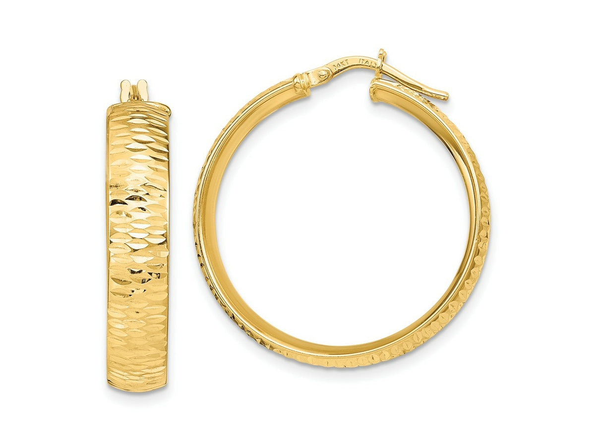 FJC Finejewelers 14 kt Yellow Gold Polished Bright Cut Round Hoops 31 x 28 mm