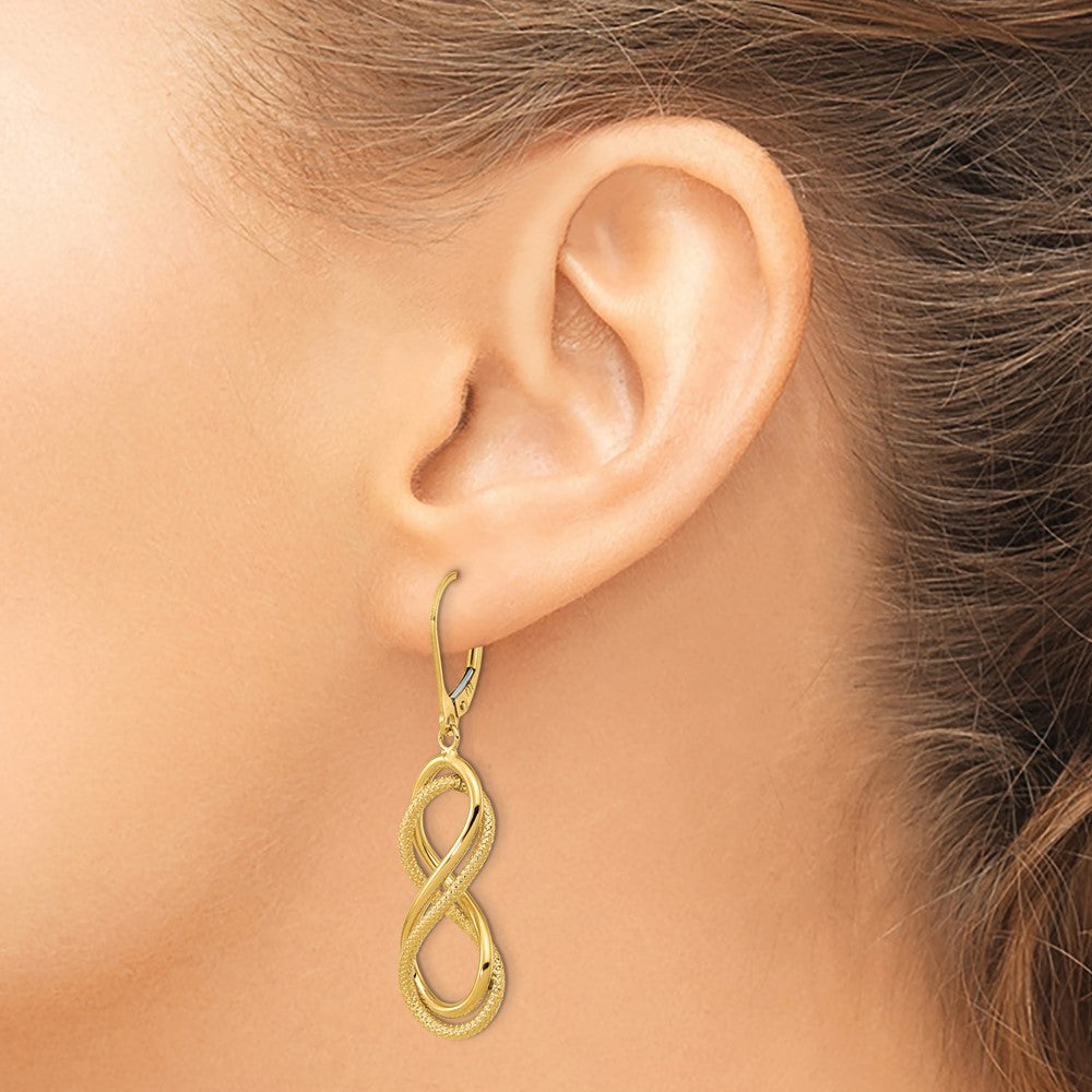 FJC Finejewelers 14 kt Yellow Gold Dangle Polished Textured Infinity Leverback Earrings 45 mm x 10 mm