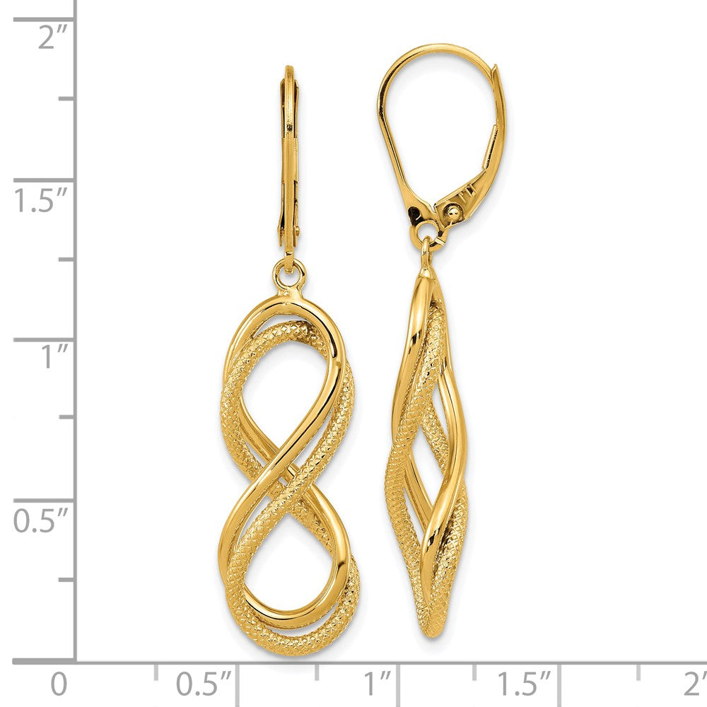 FJC Finejewelers 14 kt Yellow Gold Dangle Polished Textured Infinity Leverback Earrings 45 mm x 10 mm