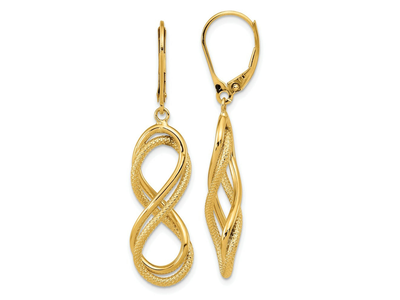 FJC Finejewelers 14 kt Yellow Gold Dangle Polished Textured Infinity Leverback Earrings 45 mm x 10 mm