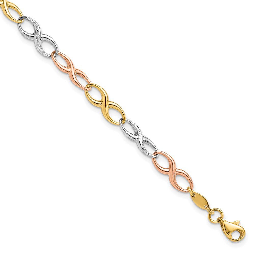 FJC Finejewelers 14 kt Tri Color Gold Tri-color Infinity Symbol Link Bracelet 7.5 Inches x 5 mm