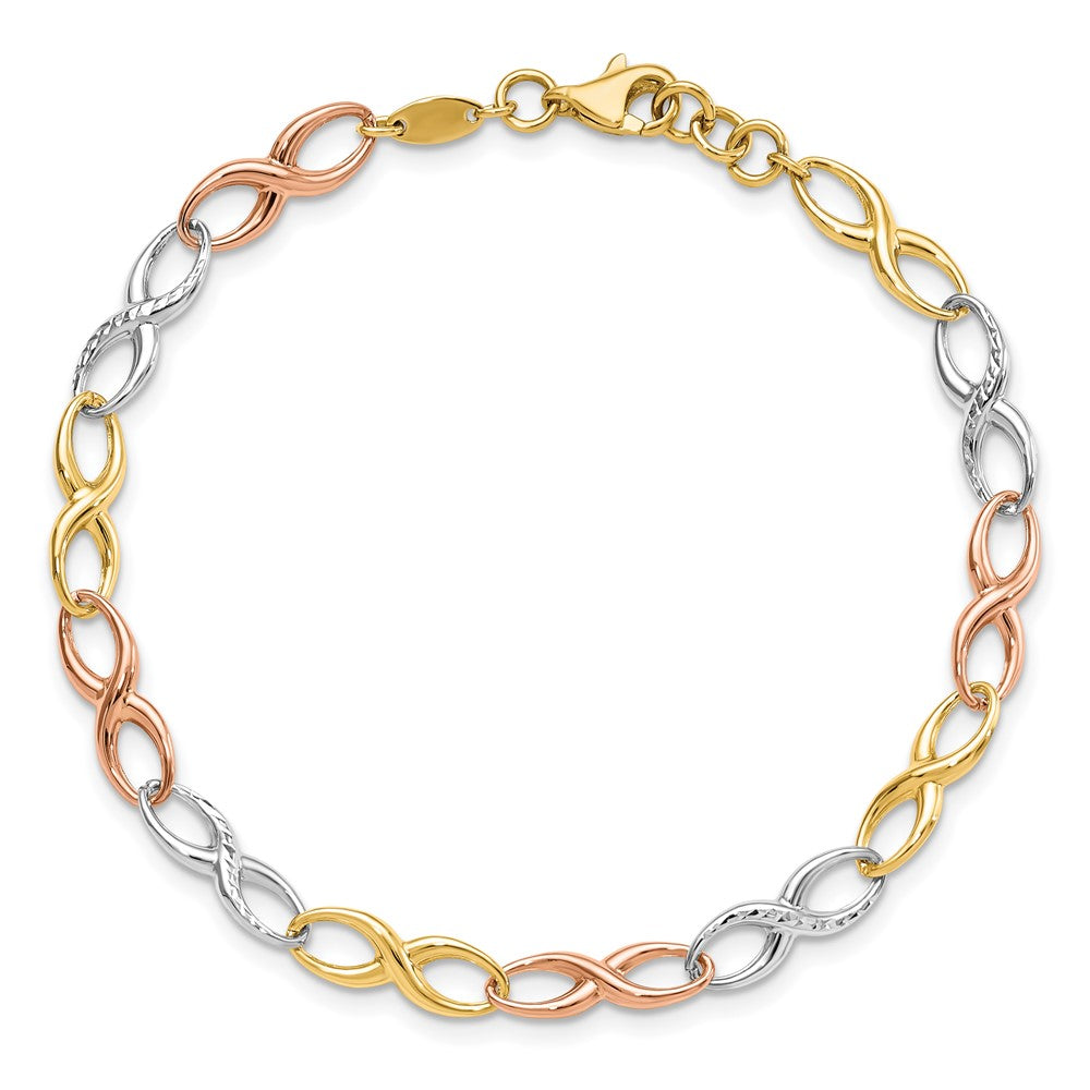 FJC Finejewelers 14 kt Tri Color Gold Tri-color Infinity Symbol Link Bracelet 7.5 Inches x 5 mm
