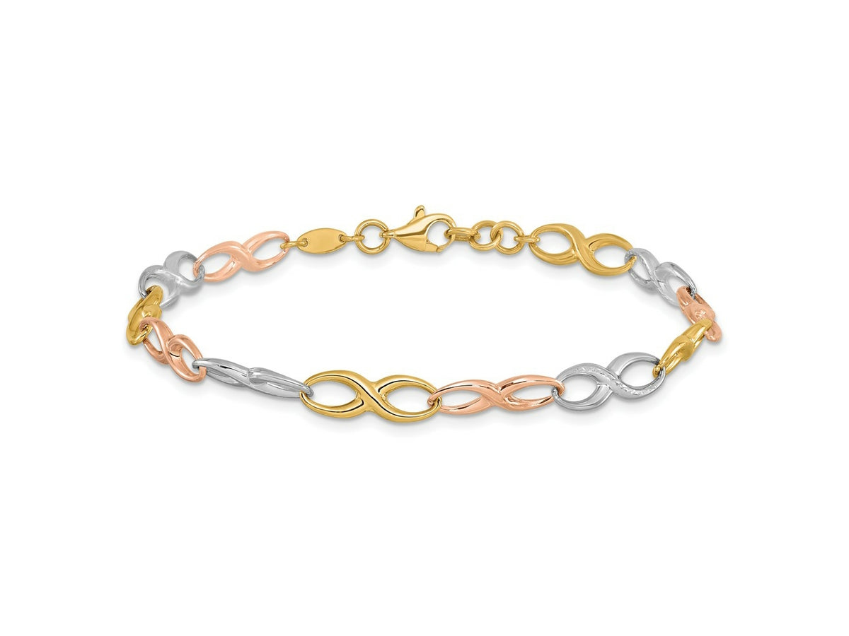FJC Finejewelers 14 kt Tri Color Gold Tri-color Infinity Symbol Link Bracelet 7.5 Inches x 5 mm