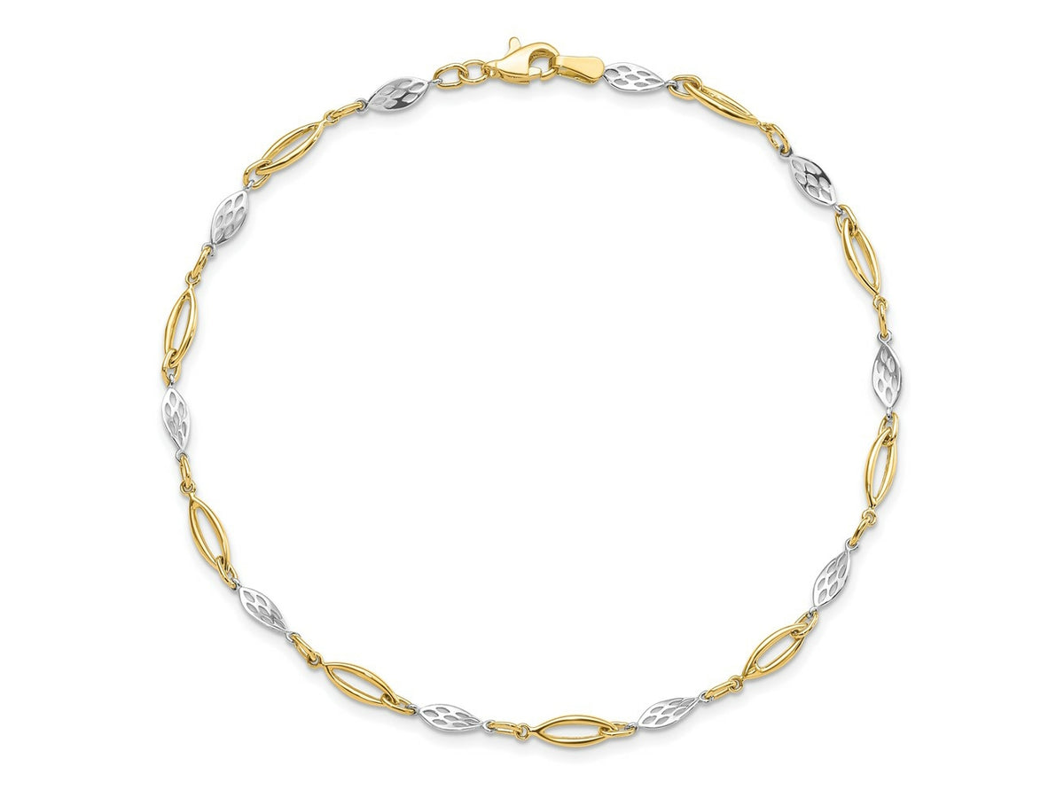 FJC Finejewelers 14 kt Two Tone Gold Other Chain Polished Fancy Link Anklet 10 Inches x 1 mm