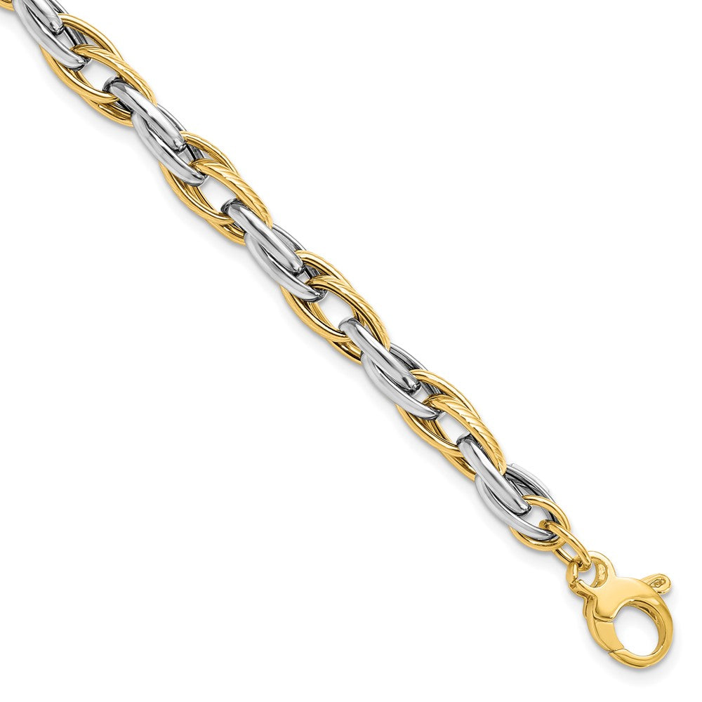 FJC Finejewelers 14 kt Two Tone Gold Link Polished with .5in ext. Bracelet 7.5 Inches x 4.67 mm