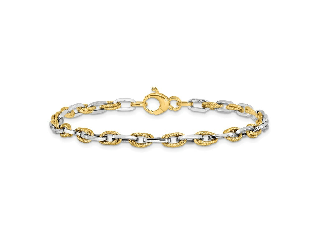 FJC Finejewelers 14 kt Two Tone Gold Link Polished Bright Cut Bracelet 7.5 Inches x 2.28 mm