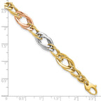 FJC Finejewelers 14 kt Tri Color Gold Tri-Color Polished Link Bracelet 7.25 Inches x 8.89 mm