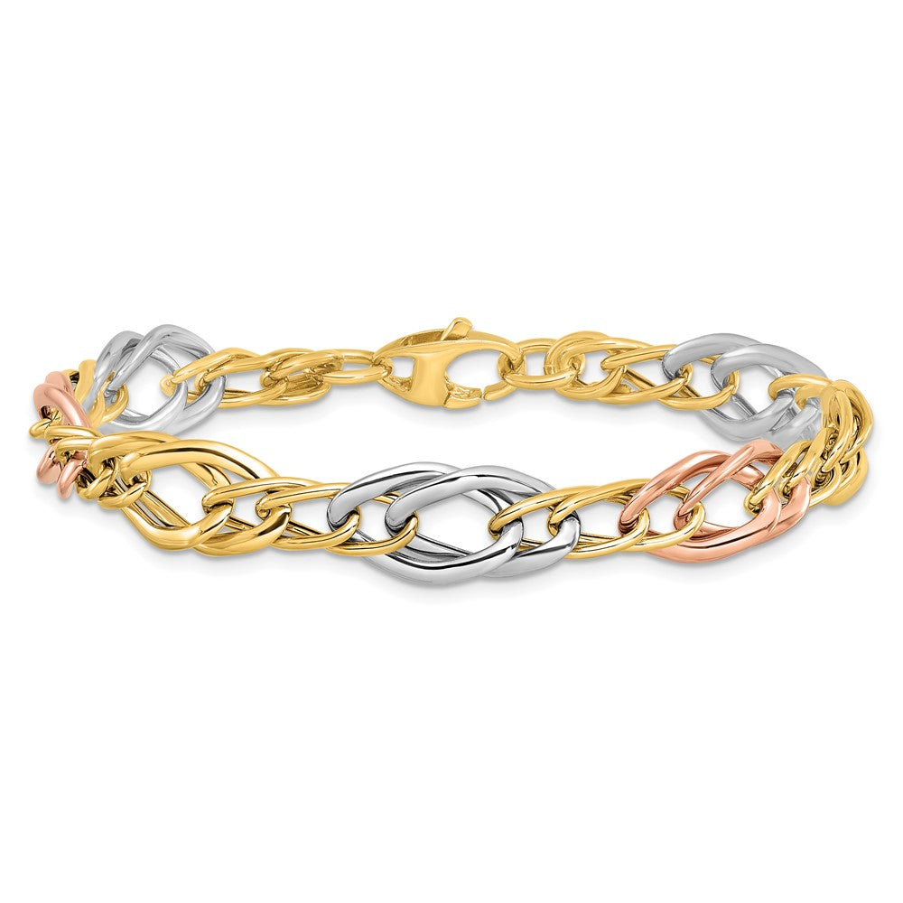 FJC Finejewelers 14 kt Tri Color Gold Tri-Color Polished Link Bracelet 7.25 Inches x 8.89 mm