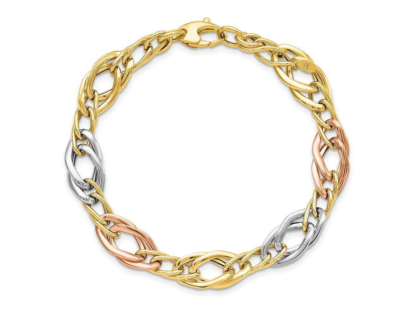FJC Finejewelers 14 kt Tri Color Gold Tri-Color Polished Link Bracelet 7.25 Inches x 8.89 mm