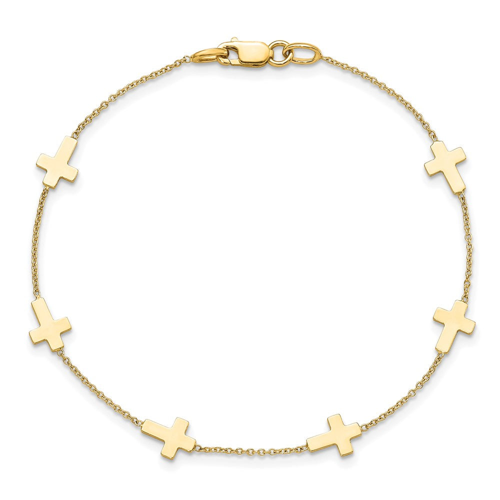 FJC Finejewelers 14 kt Yellow Gold Bracelets with Station Polished Cross Bracelet 7.5 Inches