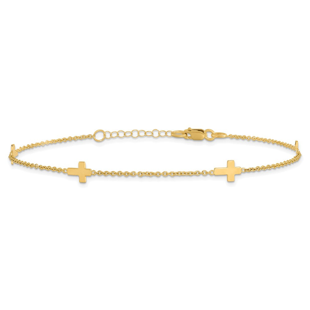FJC Finejewelers 14 kt Yellow Gold Anklets with Station Polished Cross with 1in ext. Anklet 9 Inches
