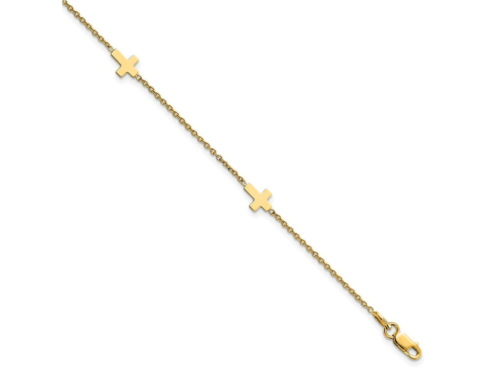FJC Finejewelers 14 kt Yellow Gold Anklets with Station Polished Cross with 1in ext. Anklet 9 Inches