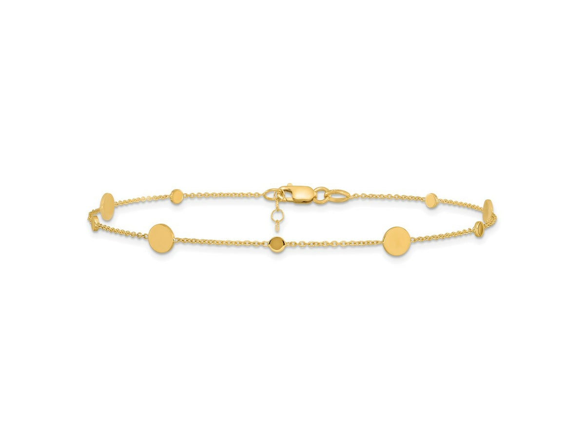 FJC Finejewelers 14 kt Yellow Gold Cable Polished Disc with 1in ext. Anklet 10 Inches x 1 mm