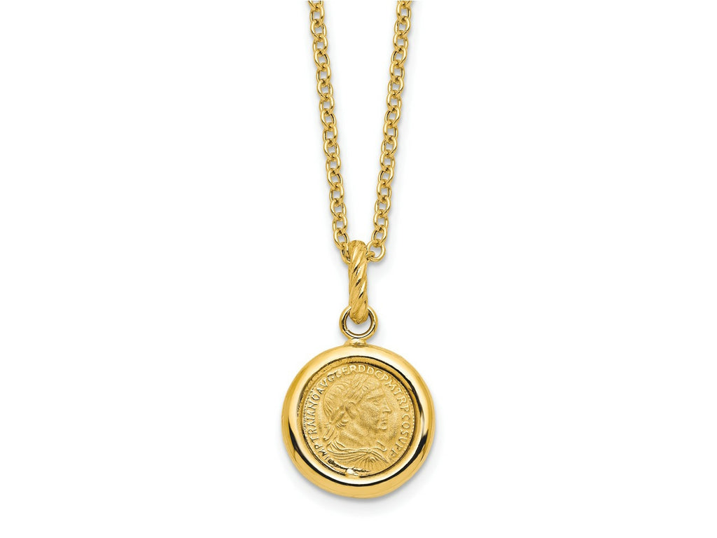 FJC Finejewelers 14 kt Yellow Gold Cable Polished and Matte Coin Necklace 18 Inches x 16 mm