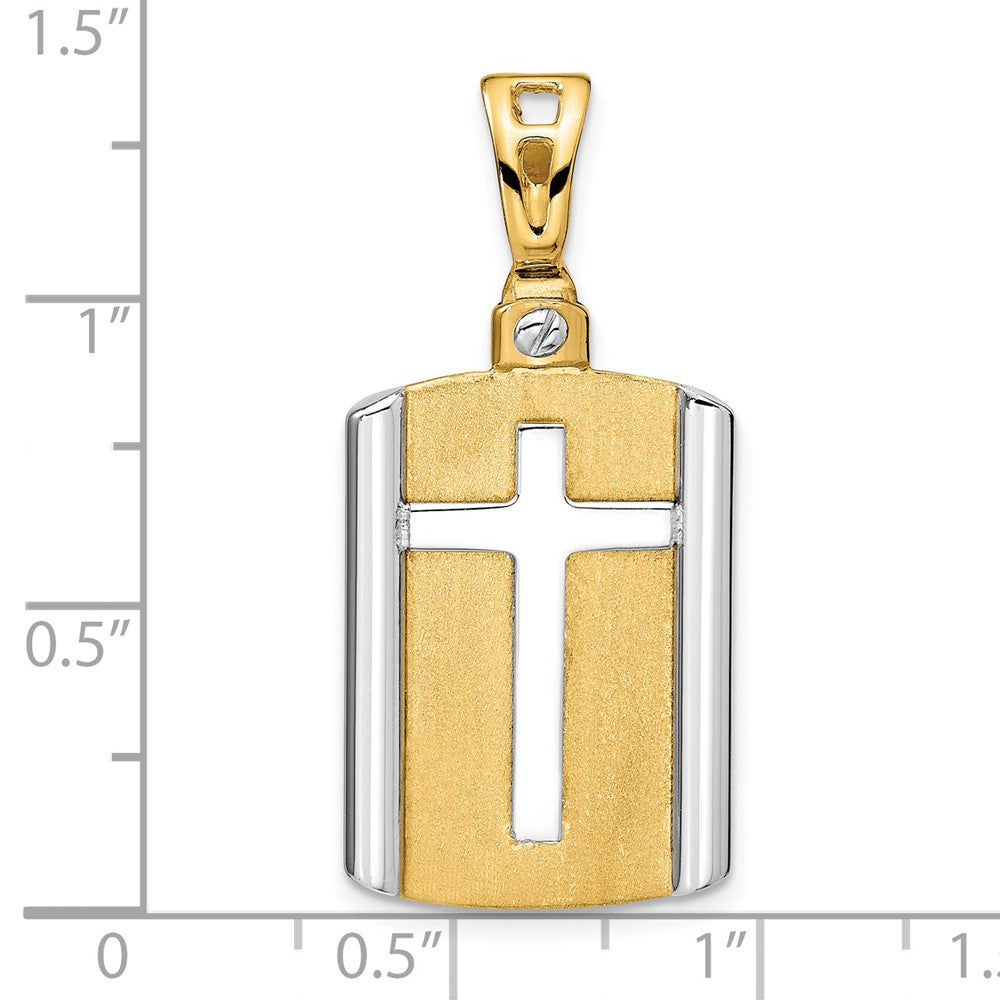 FJC Finejewelers 14 kt Two Tone Gold Brushed Cross Dog Tag Charm