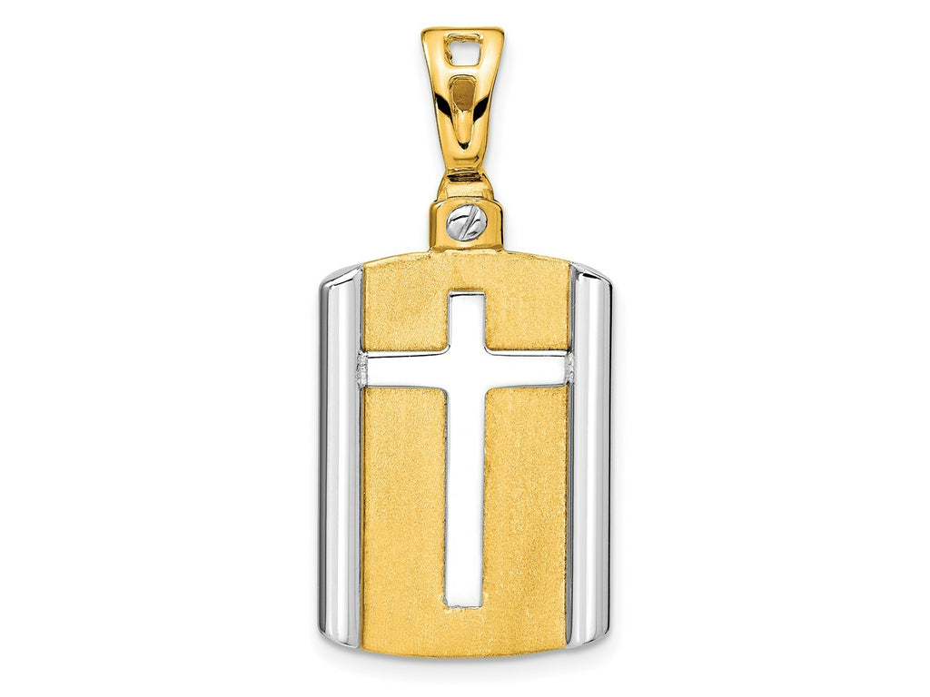 FJC Finejewelers 14 kt Two Tone Gold Brushed Cross Dog Tag Charm