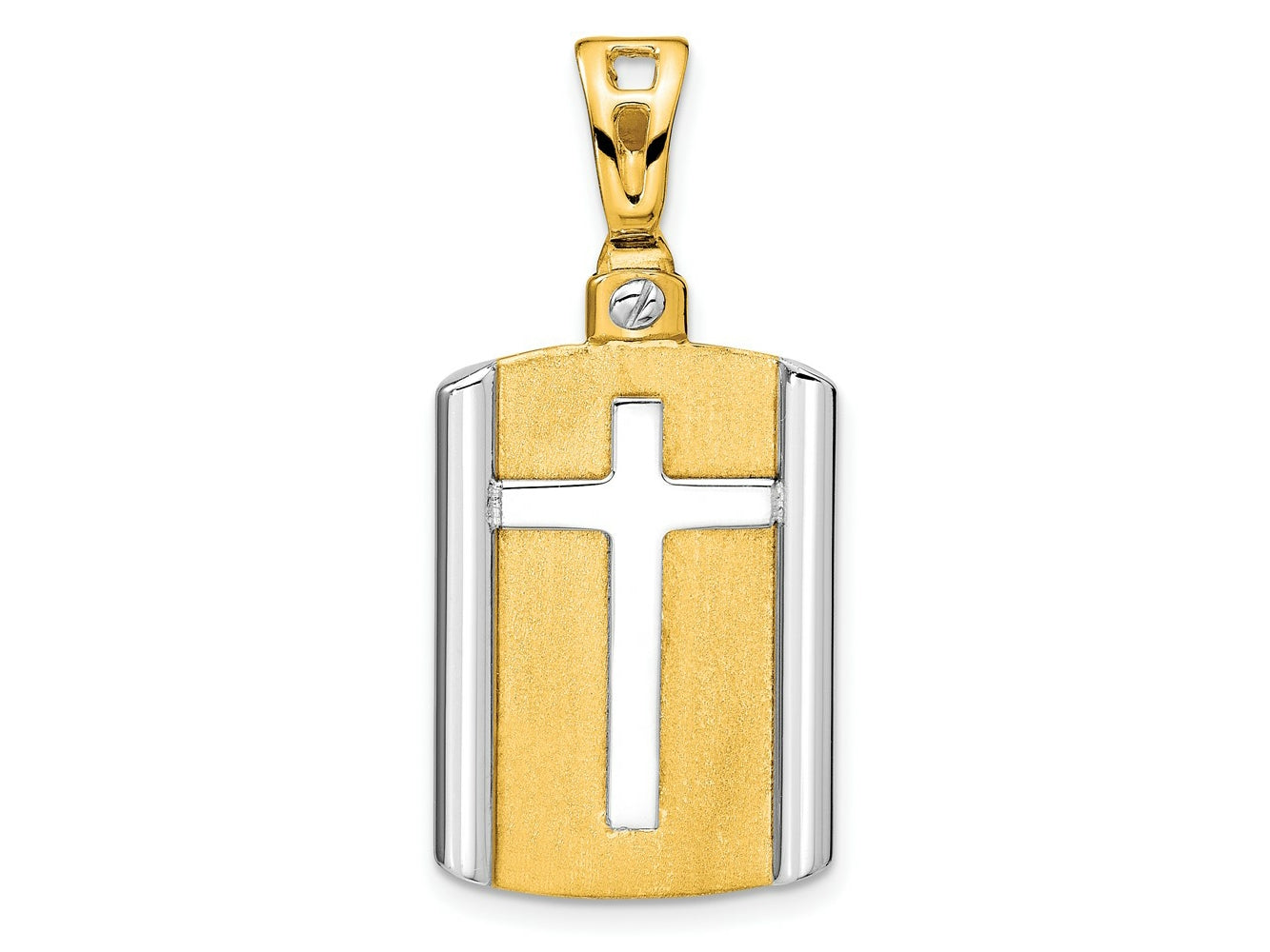 FJC Finejewelers 14 kt Two Tone Gold Brushed Cross Dog Tag Charm