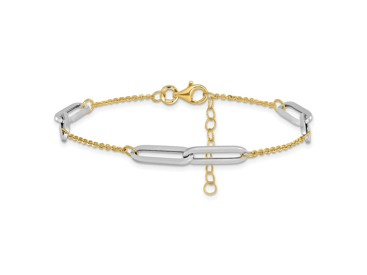 FJC Finejewelers 14 kt Two Tone Gold Link Polished with 1in ext. Bracelet 8 Inches