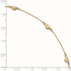 FJC Finejewelers 14 kt Yellow Gold Cable and Bright Cut Heart with 1in ext. Anklet 9 Inches x 1 mm