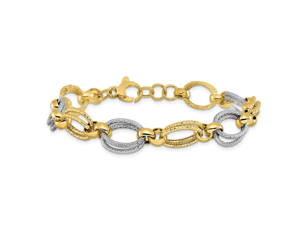 FJC Finejewelers 14 kt Two Tone Gold Polished and Textured Fancy Link Bracelet 8 Inches x 11 mm
