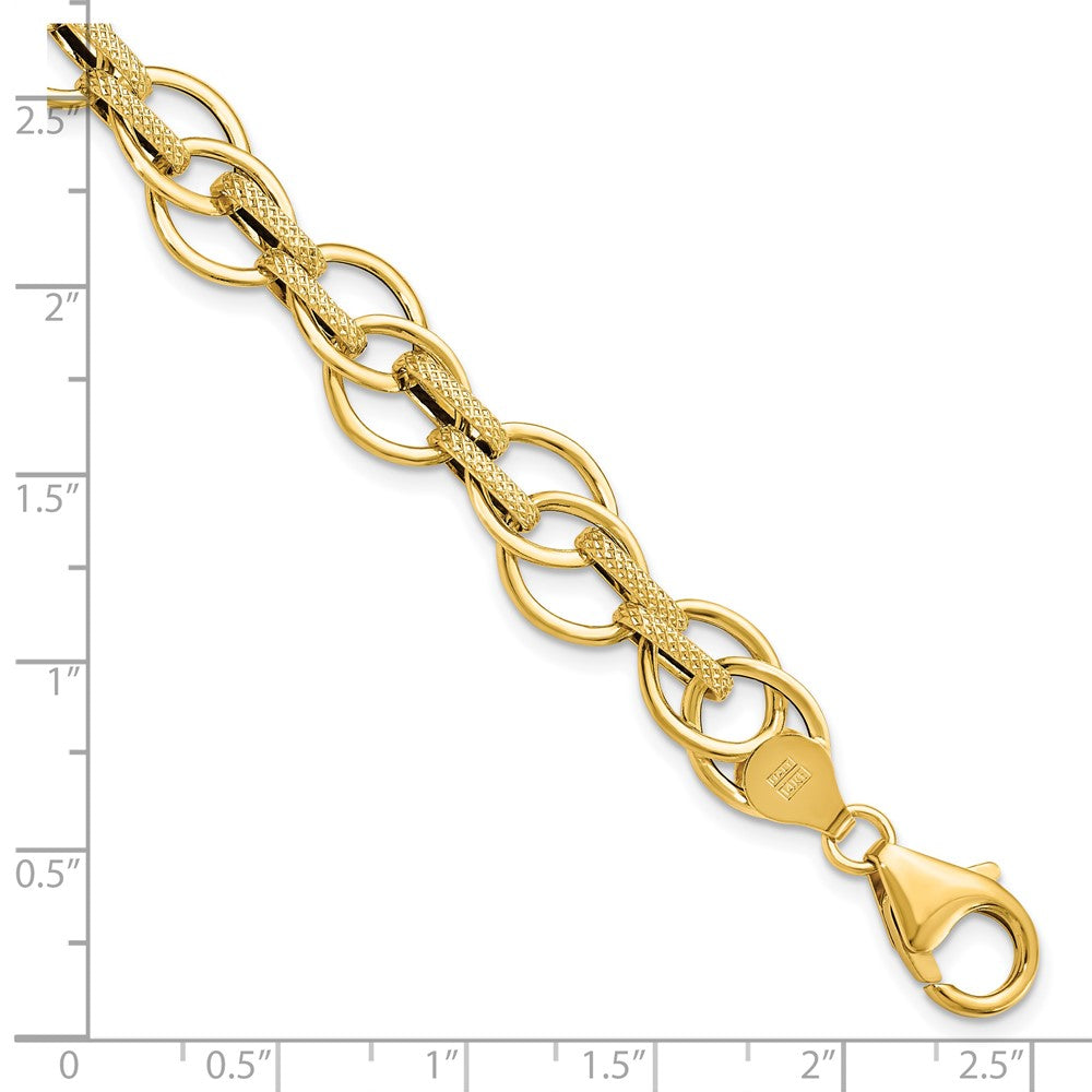 FJC Finejewelers 14 kt Yellow Gold Polished and Textured Fancy Link Bracelet 7.5 Inches x 11 mm