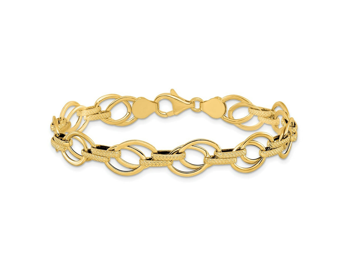 FJC Finejewelers 14 kt Yellow Gold Polished and Textured Fancy Link Bracelet 7.5 Inches x 11 mm