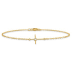FJC Finejewelers 14 kt Yellow Gold Cable Polished CZ Cross Anklet 10 Inches x 12 mm