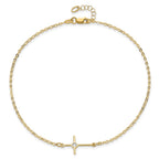 FJC Finejewelers 14 kt Yellow Gold Cable Polished CZ Cross Anklet 10 Inches x 12 mm