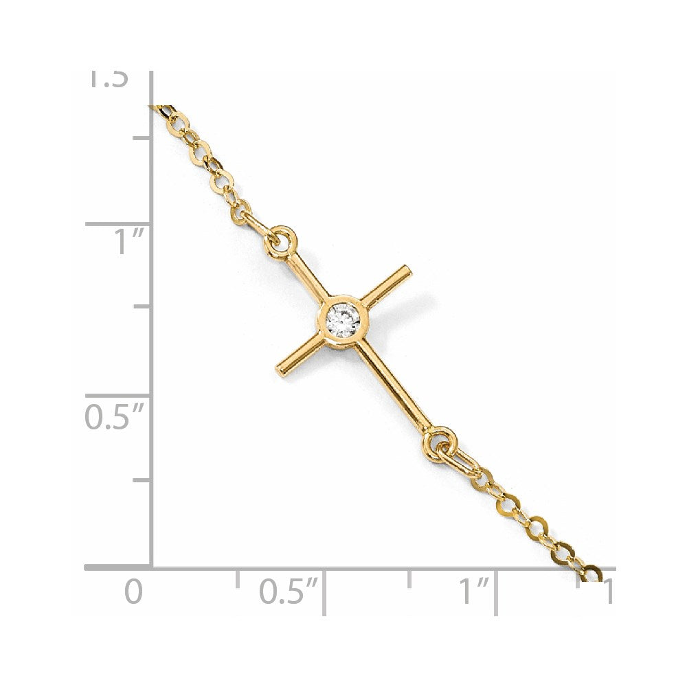 FJC Finejewelers 14 kt Yellow Gold Cable Polished CZ Cross Anklet 10 Inches x 12 mm