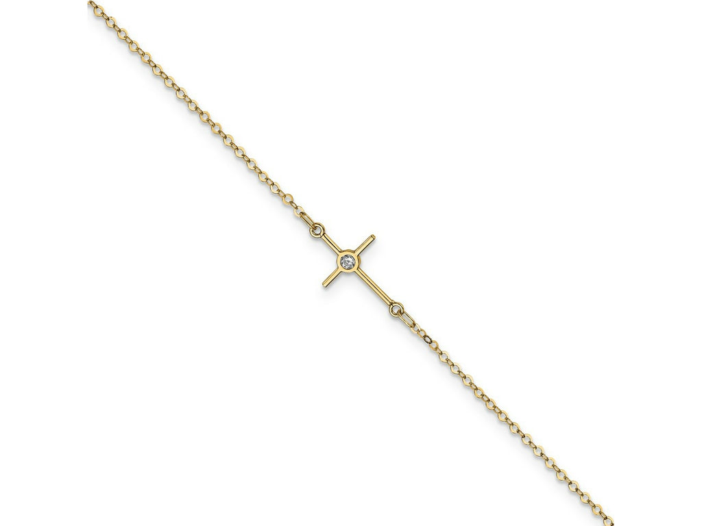 FJC Finejewelers 14 kt Yellow Gold Cable Polished CZ Cross Anklet 10 Inches x 12 mm