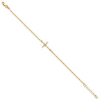 FJC Finejewelers 14 kt Yellow Gold Cable Polished CZ Cross 1in ext. Bracelet 7 Inches x 7.25 mm