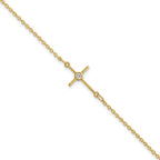 FJC Finejewelers 14 kt Yellow Gold Cable Polished CZ Cross 1in ext. Bracelet 7 Inches x 7.25 mm