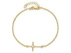 FJC Finejewelers 14 kt Yellow Gold Cable Polished CZ Cross 1in ext. Bracelet 7 Inches x 7.25 mm