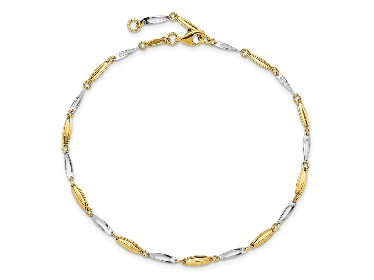 FJC Finejewelers 14 kt Two Tone Gold Other Chain Polished with 1in ext. Anklet 9 Inches x 3 mm