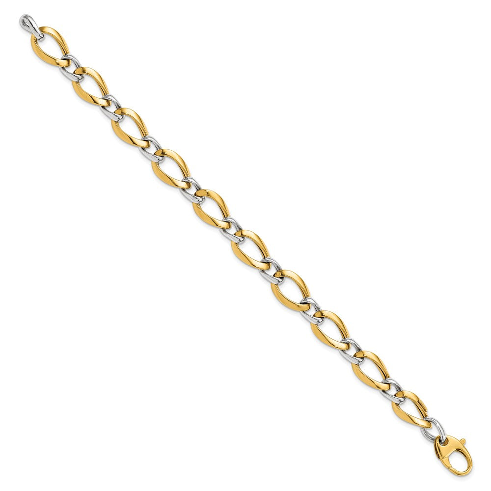 FJC Finejewelers 14 kt Two Tone Gold Hand Made Polished Fancy Link Bracelet 7.75 Inches x 9.25 mm