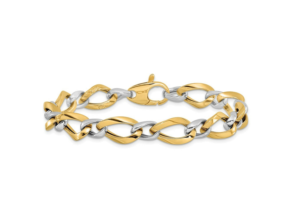 FJC Finejewelers 14 kt Two Tone Gold Hand Made Polished Fancy Link Bracelet 7.75 Inches x 9.25 mm