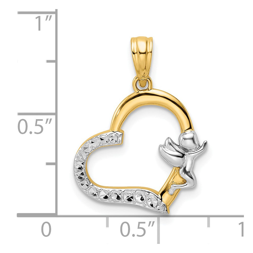 FJC Finejewelers 14 kt Yellow Gold and White Rhodium Cherub on Heart Charm 23 x 17 mm