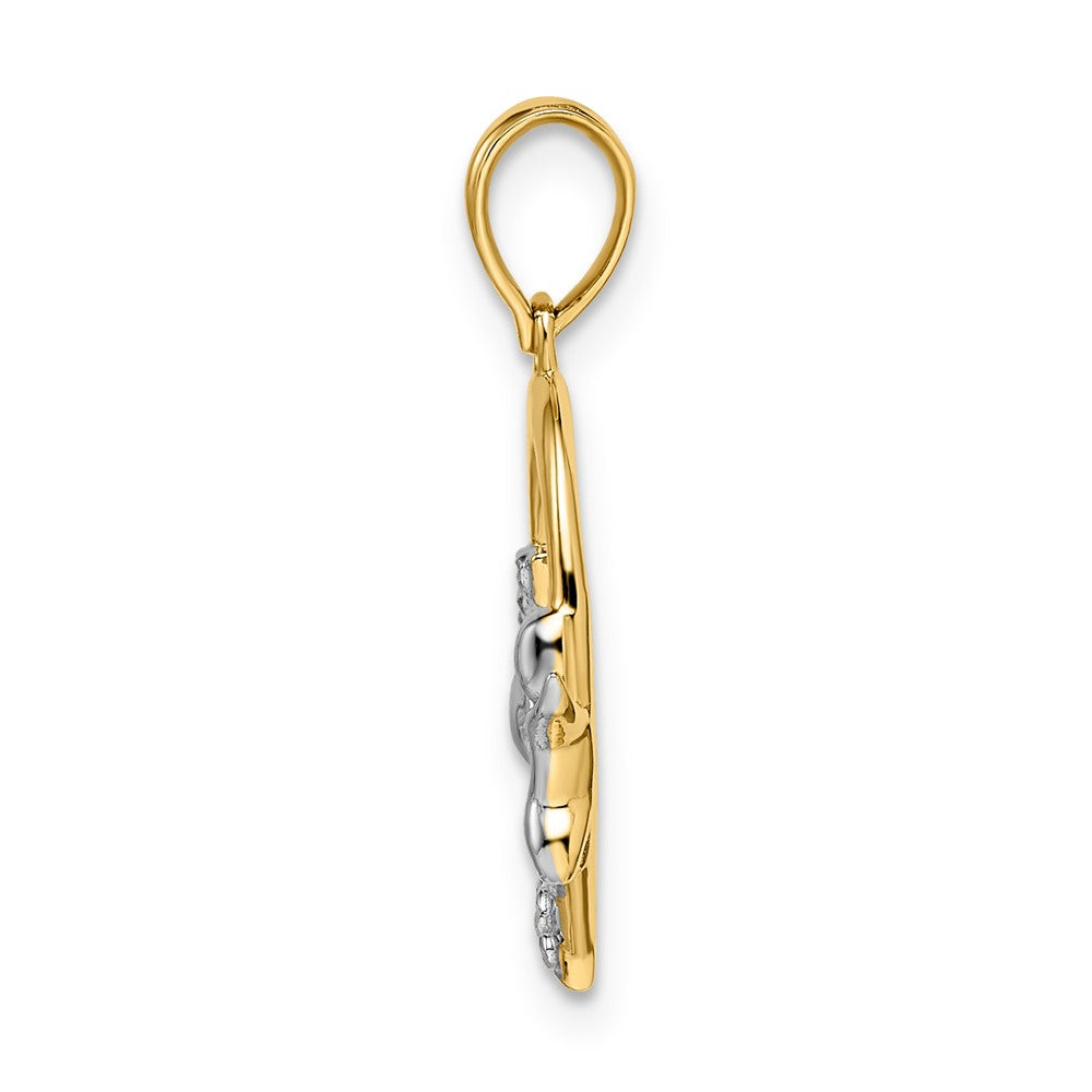 FJC Finejewelers 14 kt Yellow Gold and White Rhodium Cherub on Heart Charm 23 x 17 mm