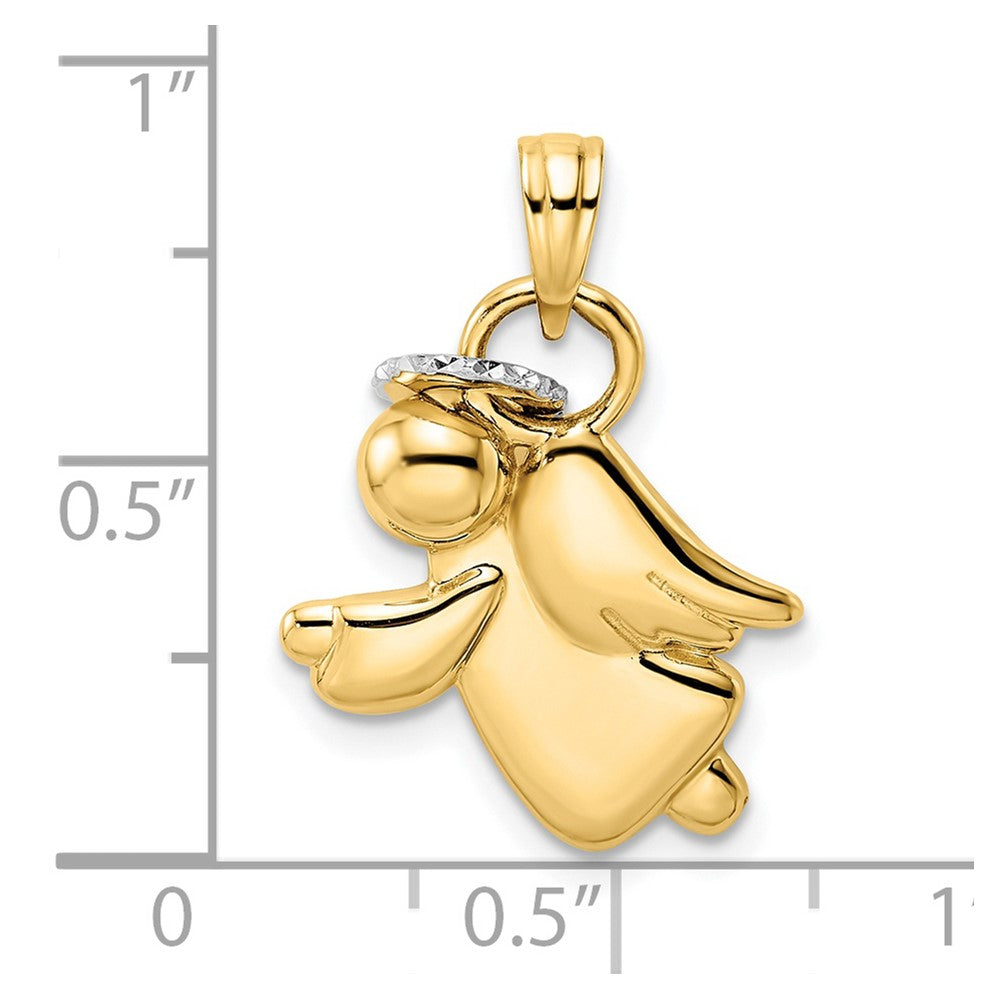 FJC Finejewelers 14 kt Yellow Gold and White Rhodium Bright Cut Halo on Angel Charm 24 x 17 mm