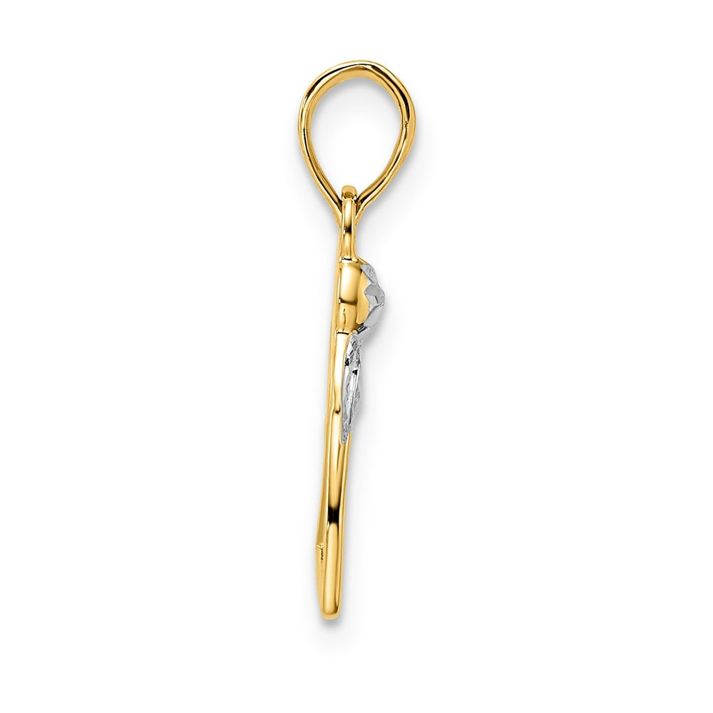 FJC Finejewelers 14 kt Yellow Gold and White Rhodium Bright Cut Angel Holding Heart Charm 22 x 15 mm