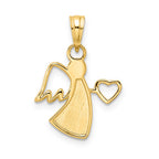 FJC Finejewelers 14 kt Yellow Gold and White Rhodium Bright Cut Angel Holding Heart Charm 22 x 15 mm