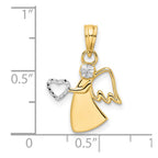 FJC Finejewelers 14 kt Yellow Gold and White Rhodium Bright Cut Angel Holding Heart Charm 22 x 15 mm