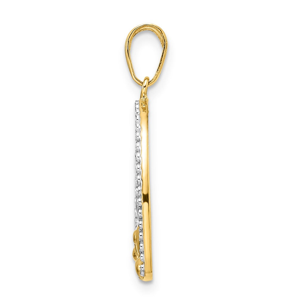 FJC Finejewelers 14 kt Yellow Gold and White Rhodium Bright Cut Puppy in Heart Charm 27 x 19 mm