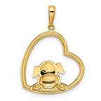 FJC Finejewelers 14 kt Yellow Gold and White Rhodium Bright Cut Puppy in Heart Charm 27 x 19 mm