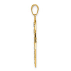 FJC Finejewelers 14 kt Yellow Gold and White Rhodium Bright Cut Filigree Hamsa Charm 37 x 21 mm