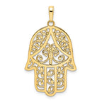 FJC Finejewelers 14 kt Yellow Gold and White Rhodium Bright Cut Filigree Hamsa Charm 37 x 21 mm