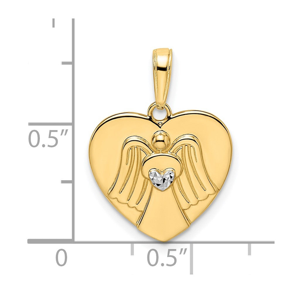 FJC Finejewelers 14 kt Yellow Gold and White Rhodium Bright Cut Angel on Heart Charm 21 x 15 mm