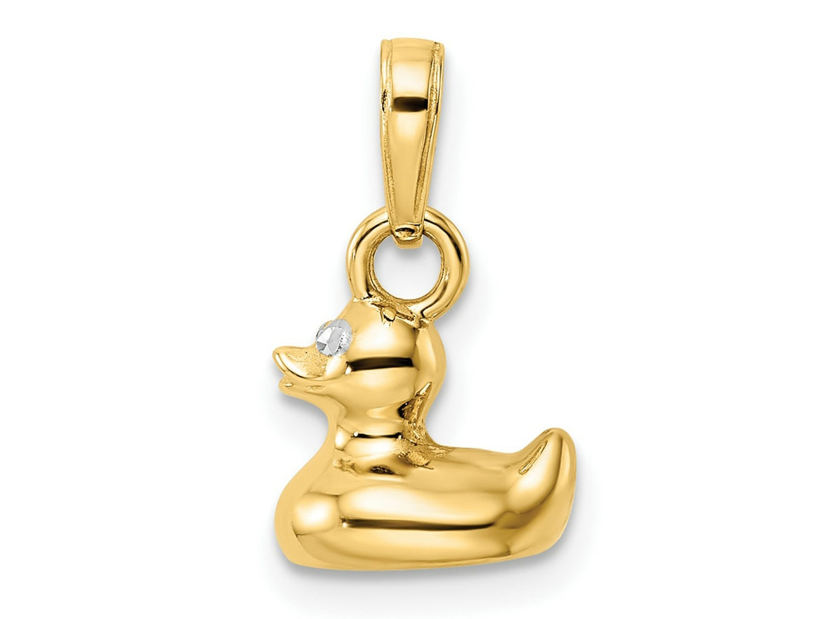 FJC Finejewelers 14 kt Yellow Gold Bright Cut and White Rhodium 3D Duck Charm 16 x 9 mm